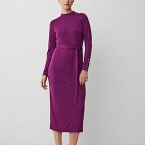 Ann Taylor Mock Neck Belted Column Knit Midi Dress